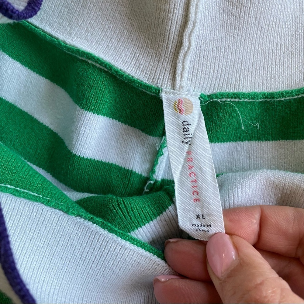 Daily Practice Anthropologie Green White Striped Shorts Tight Knit Cotton: XL - Picture 5 of 11